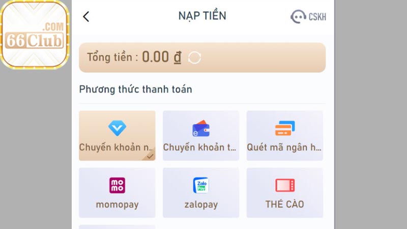 Nạp tiền 66club - Cách nạp tiền nhanh nhất